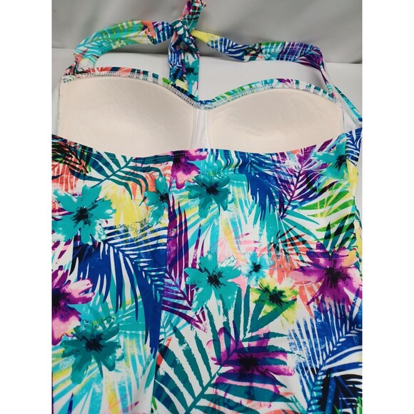 Catalina One-Piece Swimsuit Black Floral XL (16-18) Padded Bra Halter Style - Picture 4 of 7